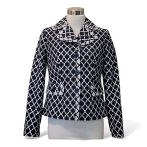 TALBOTS 100% Cotton Geometric Navy & White Women’s Blazer – Size 8 (NWT)